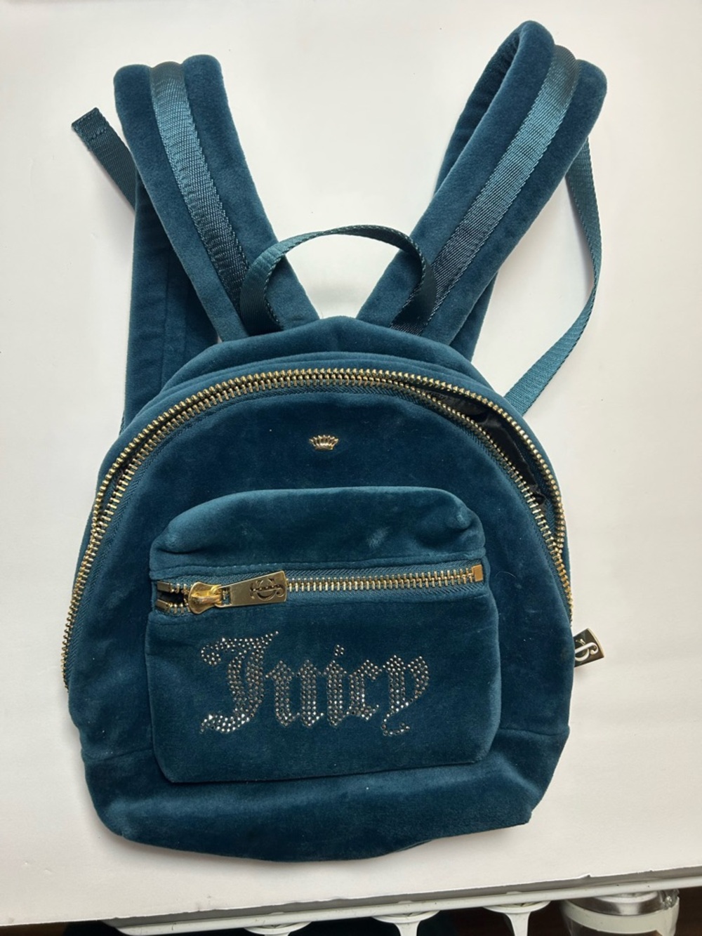 Juicy Couture Teal Velvet Mini Backpack with Crystal Logo